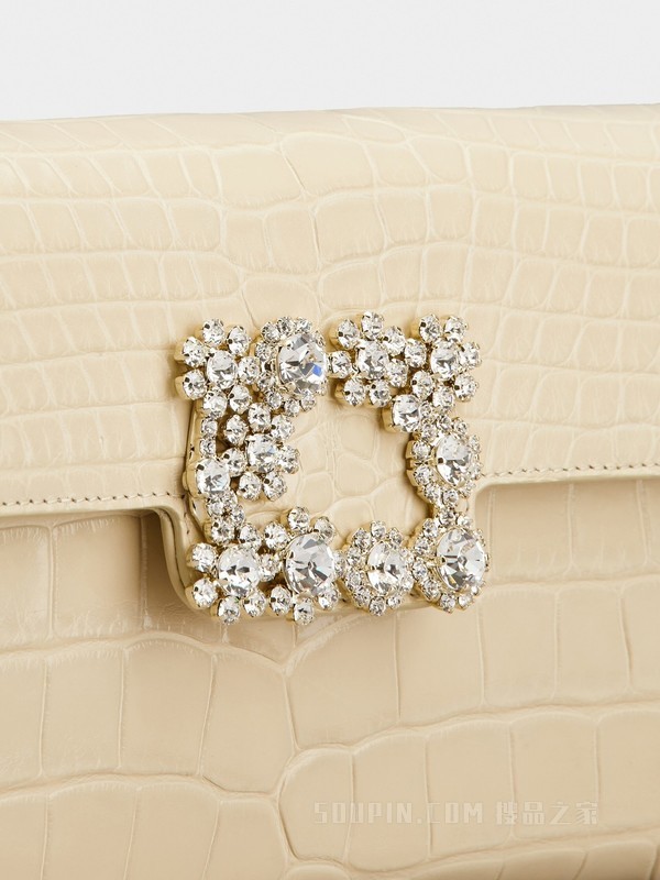 Flower Strass Buckle Clutch Bag in Leather
