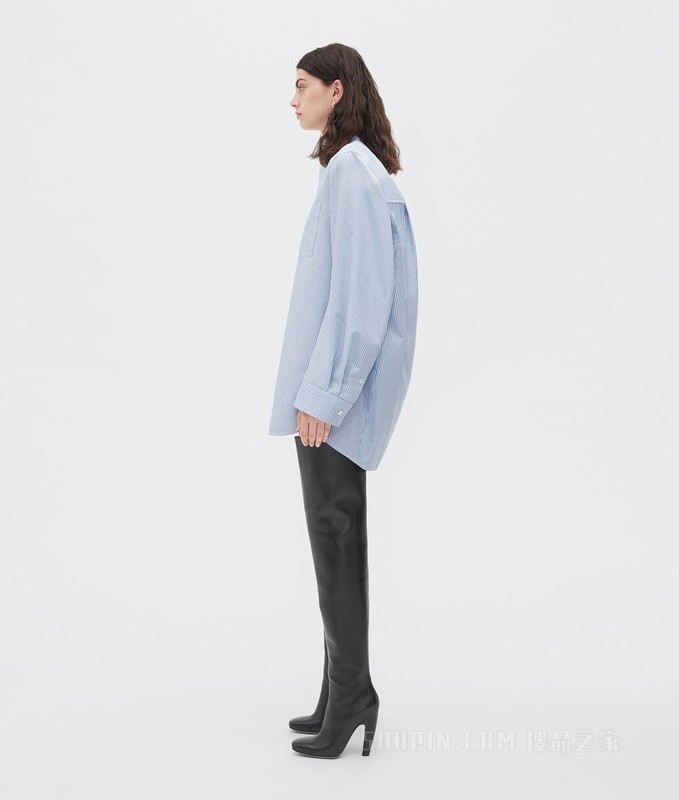 紧致棉质条纹衬衫，背面弧线设计