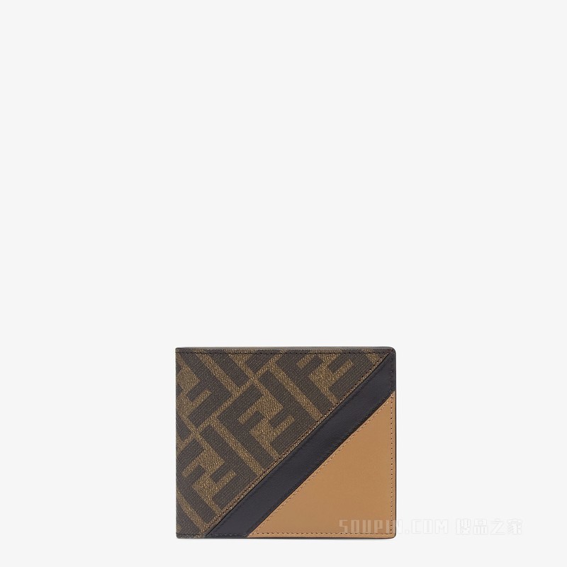 皮夹 棕色布料双折钱包