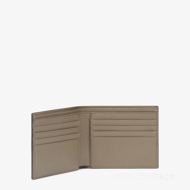 皮夹 酒红色皮革双折皮夹