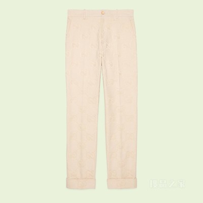 饰超级双G图案帆布长裤 白色