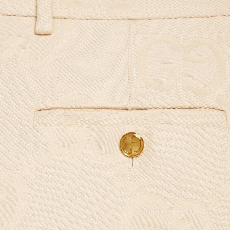 饰超级双G图案帆布长裤 白色