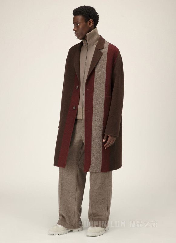 Bally Stripe 外套 乌木棕羊毛混纺外套