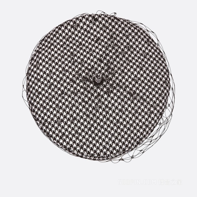 Dior Arty 贝雷帽 黑色和白色羊毛混纺科技面料搭配面纱