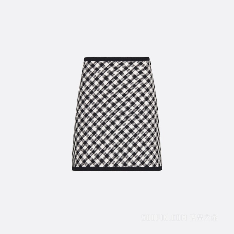 喇叭形迷你裙 针织科技面料黑色和白色 D-Little Vichy 图案