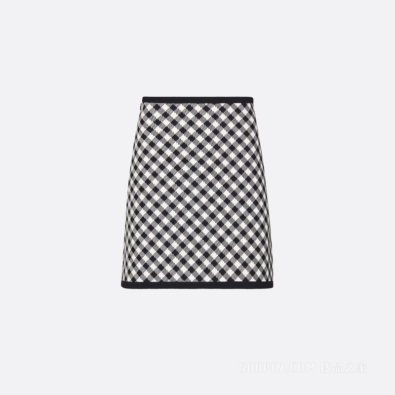 喇叭形迷你裙 针织科技面料黑色和白色 D-Little Vichy 图案