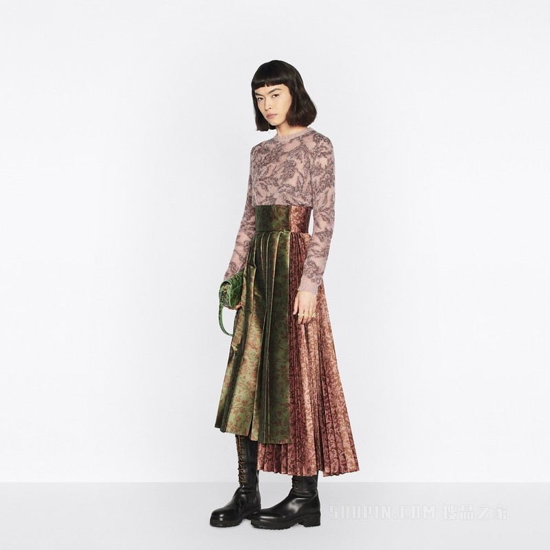 针织衫 复古粉色山羊绒混纺针织科技面料 Dior Brocart 图案
