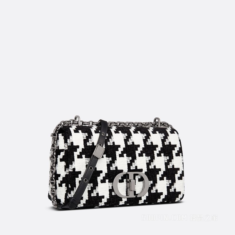 中号 Dior Caro 手袋 黑色和白色面料超大千鸟格纹图案