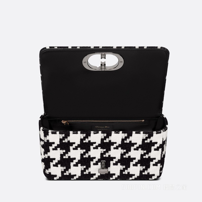 中号 Dior Caro 手袋 黑色和白色面料超大千鸟格纹图案