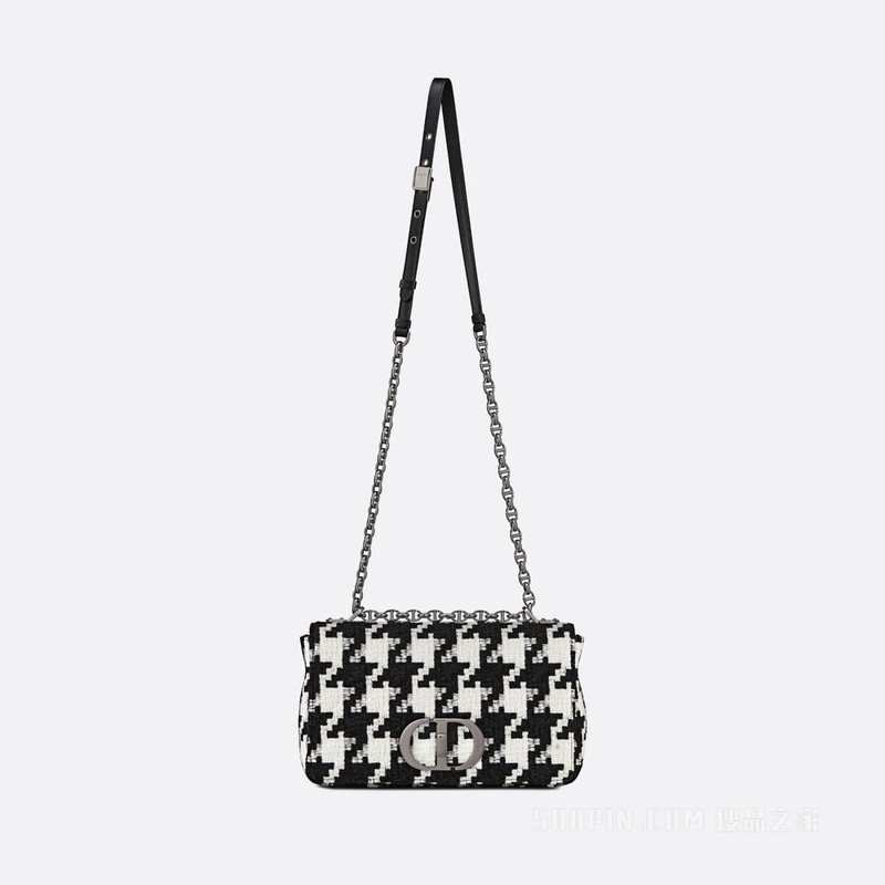 中号 Dior Caro 手袋 黑色和白色面料超大千鸟格纹图案