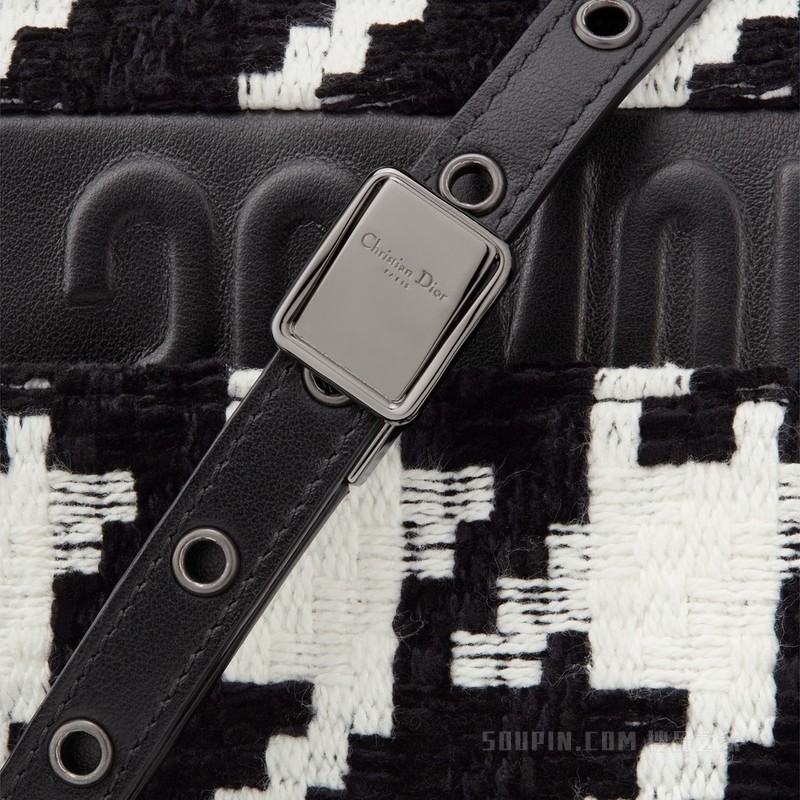中号 Dior Caro 手袋 黑色和白色面料超大千鸟格纹图案