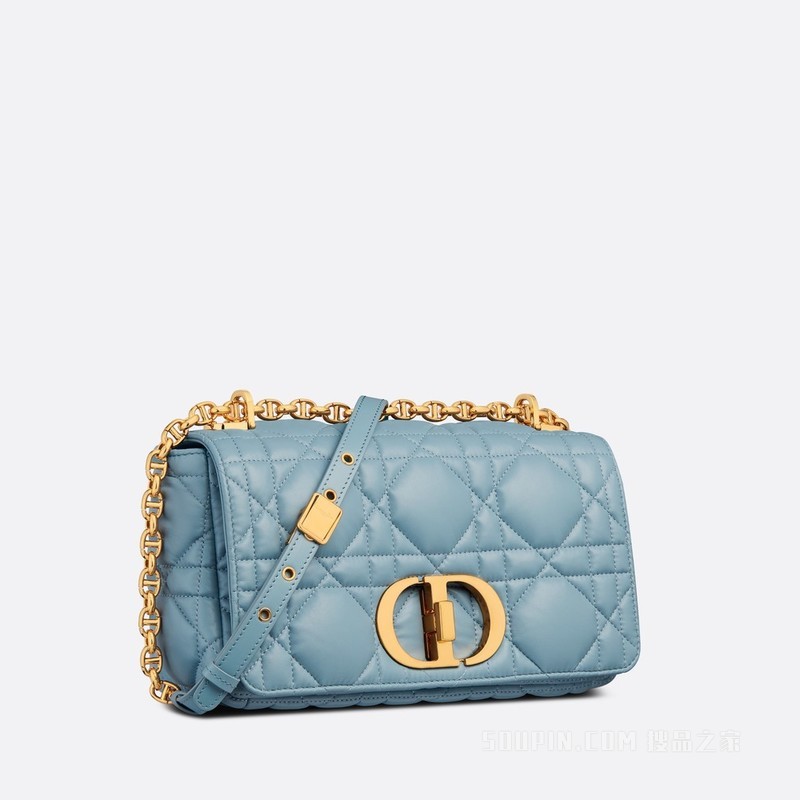 中号 Dior Caro 手袋 天际蓝牛皮革超大藤格纹
