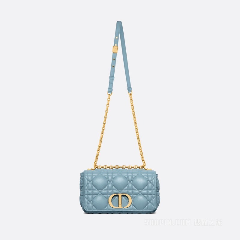 中号 Dior Caro 手袋 天际蓝牛皮革超大藤格纹