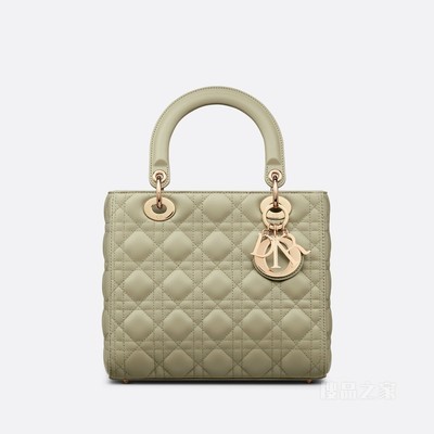 中号 Lady Dior 手袋 灰绿色羊皮革藤格纹