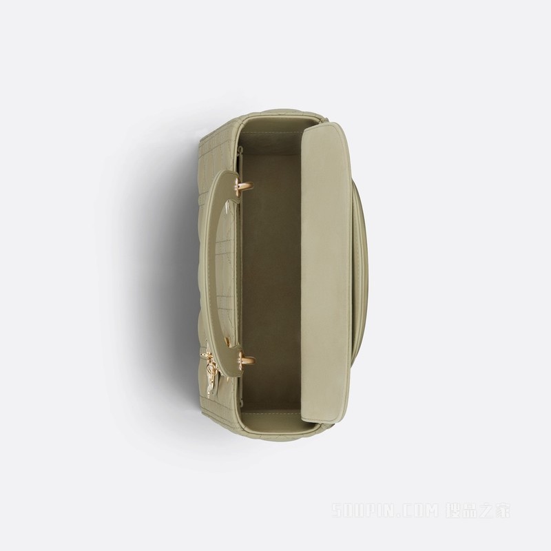中号 Lady Dior 手袋 灰绿色羊皮革藤格纹