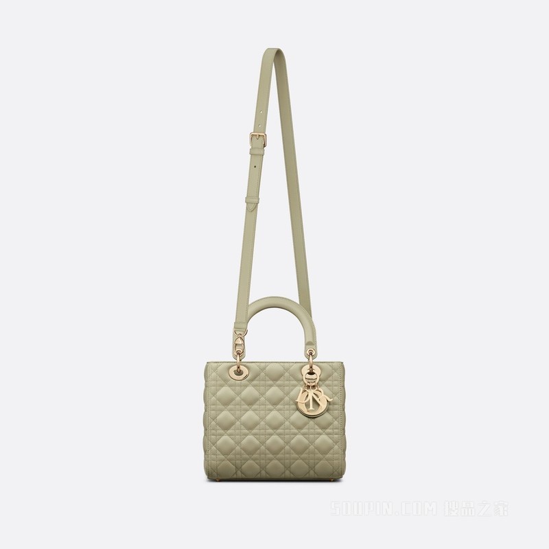 中号 Lady Dior 手袋 灰绿色羊皮革藤格纹