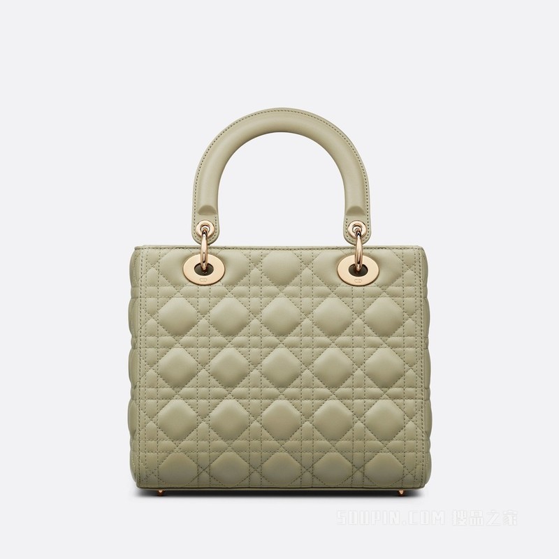 中号 Lady Dior 手袋 灰绿色羊皮革藤格纹