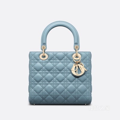 中号 Lady Dior 手袋 天际蓝羊皮革藤格纹