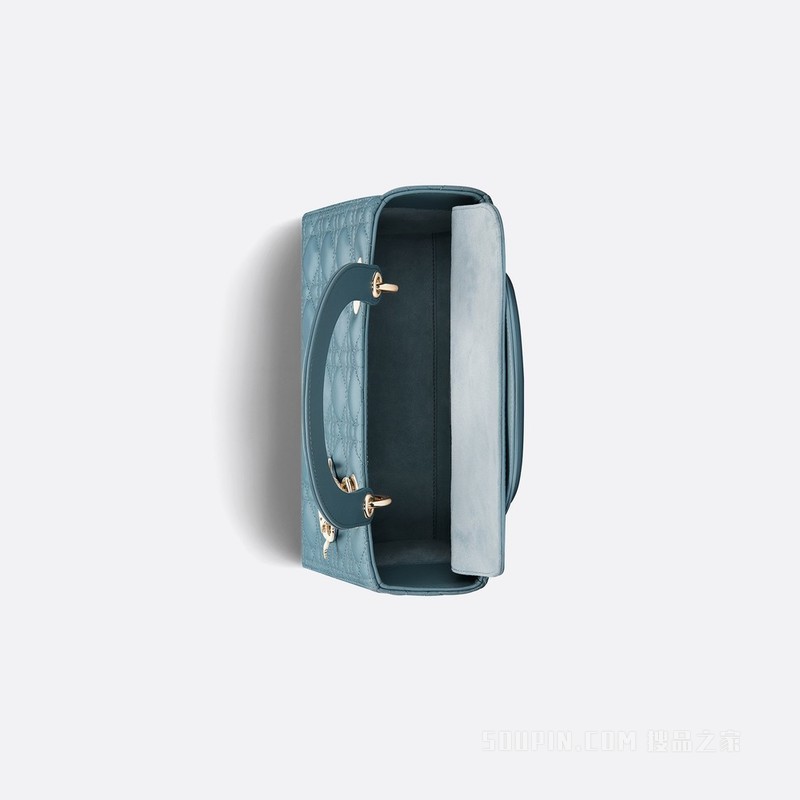 中号 Lady Dior 手袋 天际蓝羊皮革藤格纹