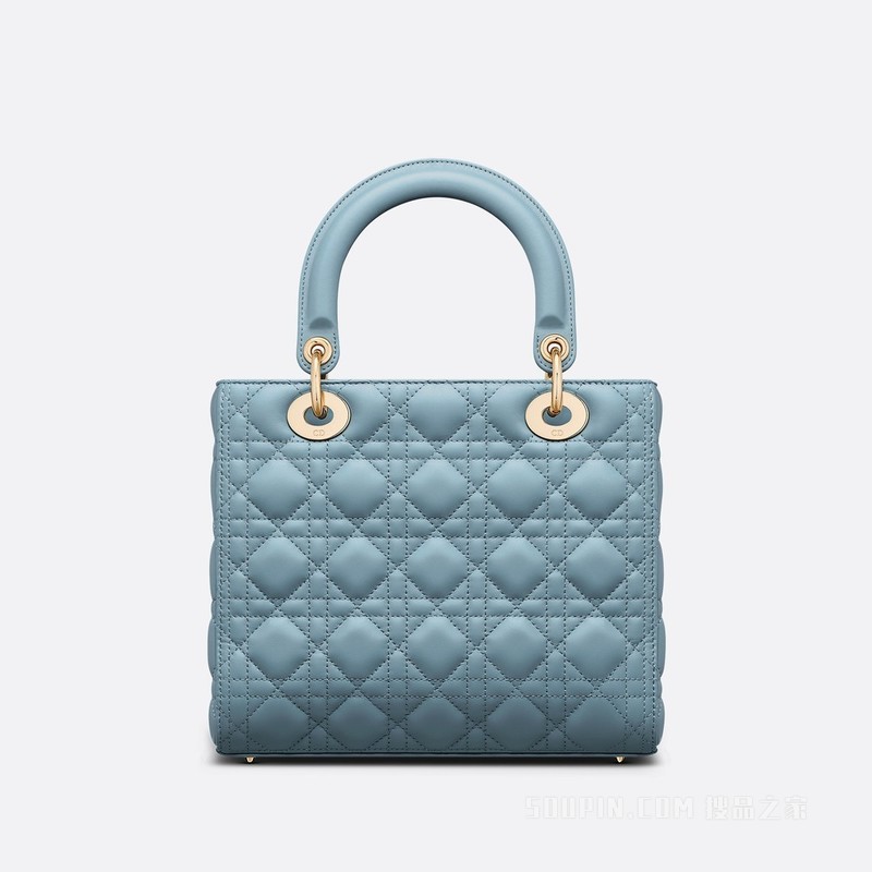中号 Lady Dior 手袋 天际蓝羊皮革藤格纹