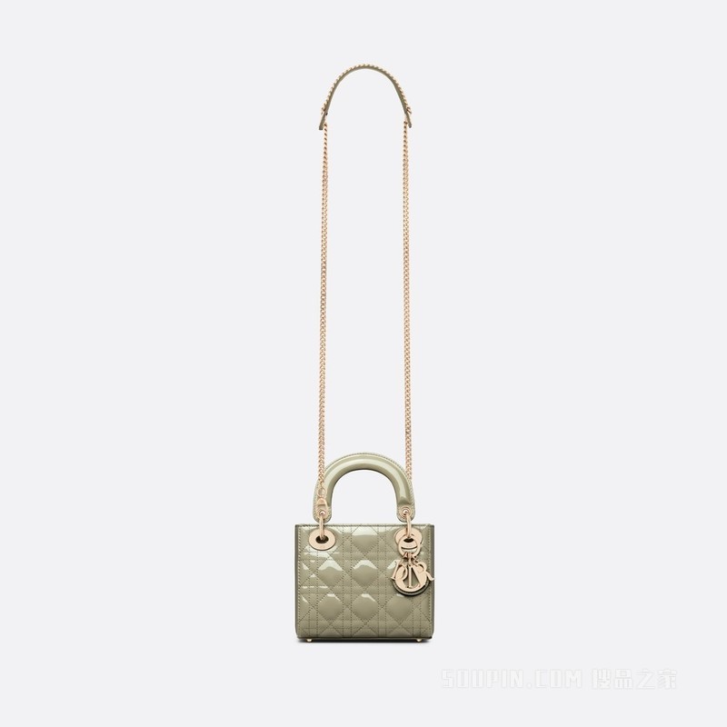 迷你 Lady Dior 手袋 灰绿色漆皮牛皮革藤格纹