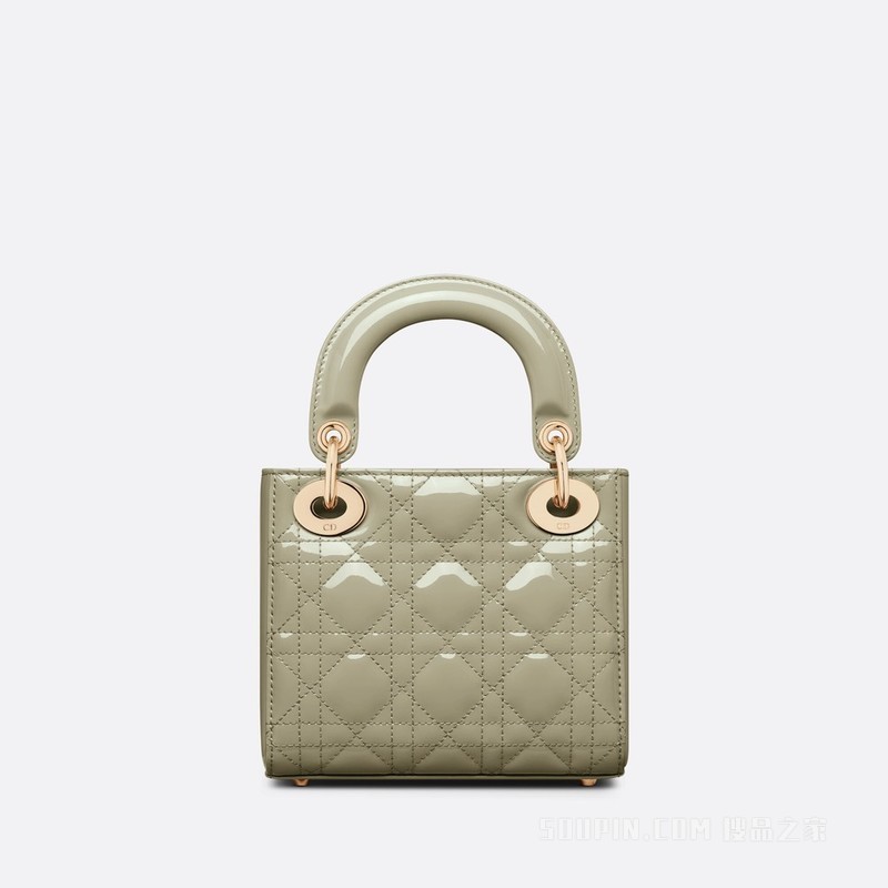 迷你 Lady Dior 手袋 灰绿色漆皮牛皮革藤格纹
