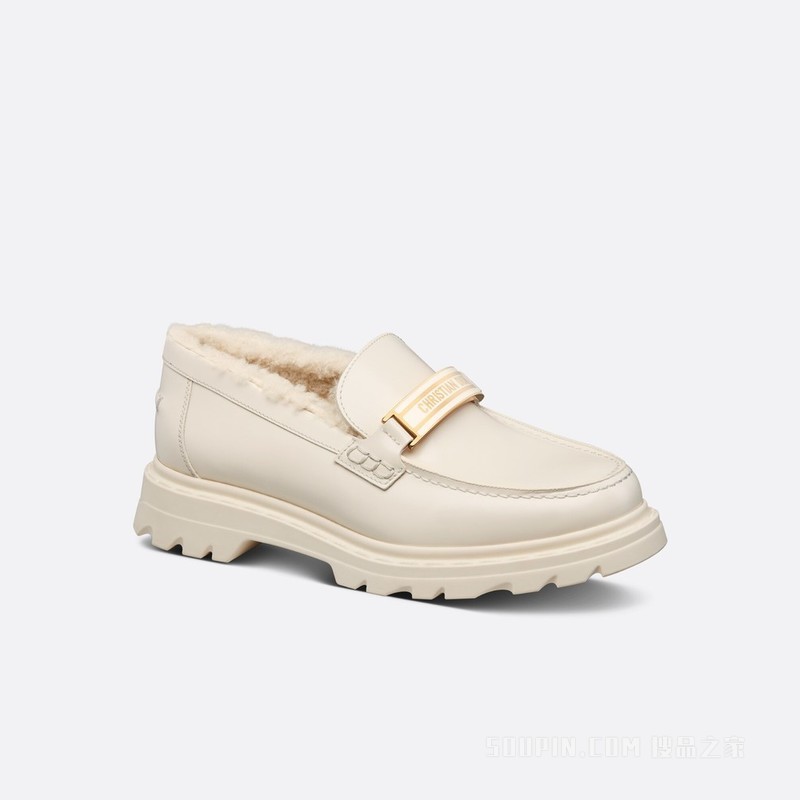 Dior Code 乐福鞋 白色磨砂牛皮革和皮毛一体
