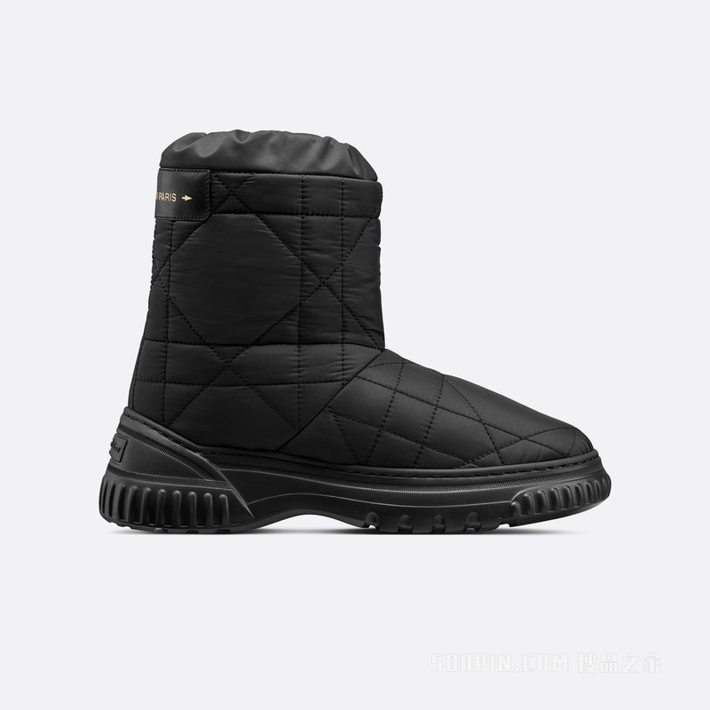 Dior Frost 及踝靴 黑色绗缝效果尼龙藤格纹图案和皮毛一体