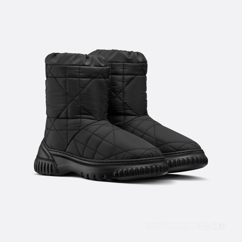 Dior Frost 及踝靴 黑色绗缝效果尼龙藤格纹图案和皮毛一体