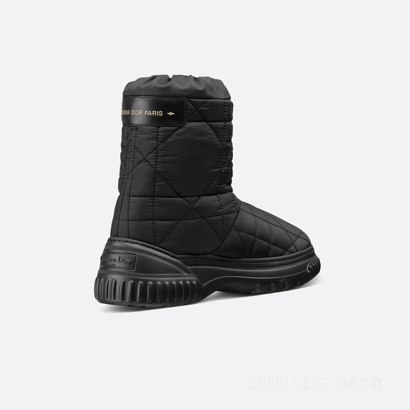 Dior Frost 及踝靴 黑色绗缝效果尼龙藤格纹图案和皮毛一体
