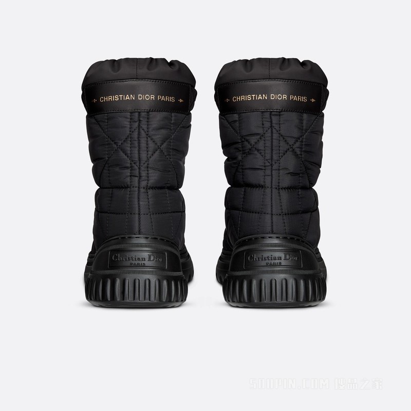 Dior Frost 及踝靴 黑色绗缝效果尼龙藤格纹图案和皮毛一体