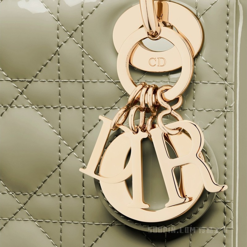 迷你 Lady Dior 手袋 灰绿色漆皮牛皮革藤格纹