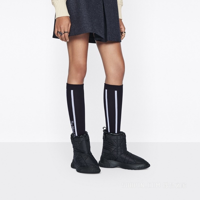 Dior Frost 及踝靴 黑色绗缝效果尼龙藤格纹图案和皮毛一体