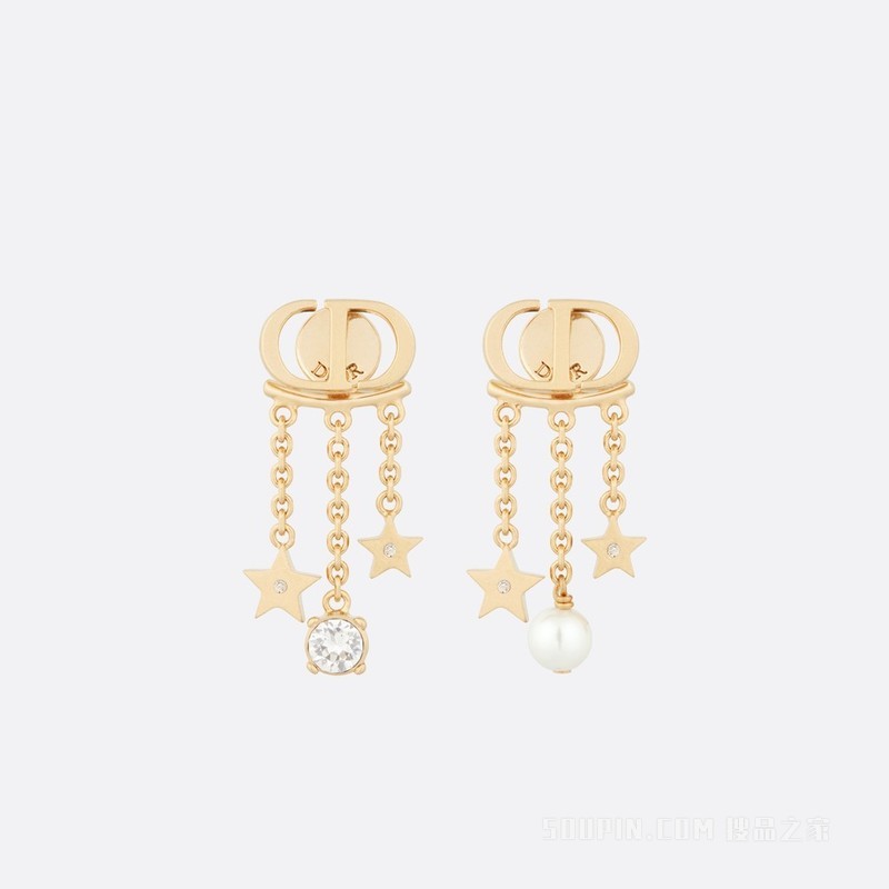 Petit CD 耳环 金色饰面金属搭配白色树脂珠饰和白色仿水晶装饰