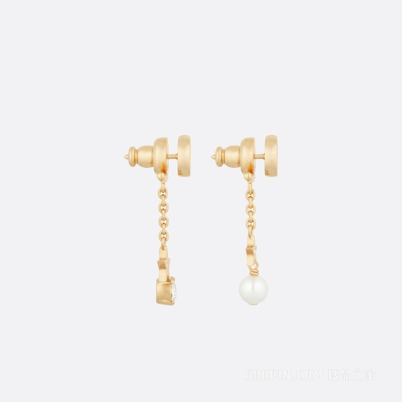 Petit CD 耳环 金色饰面金属搭配白色树脂珠饰和白色仿水晶装饰