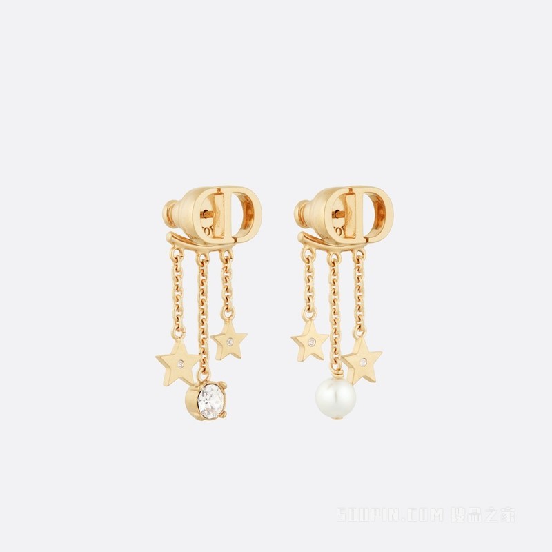 Petit CD 耳环 金色饰面金属搭配白色树脂珠饰和白色仿水晶装饰