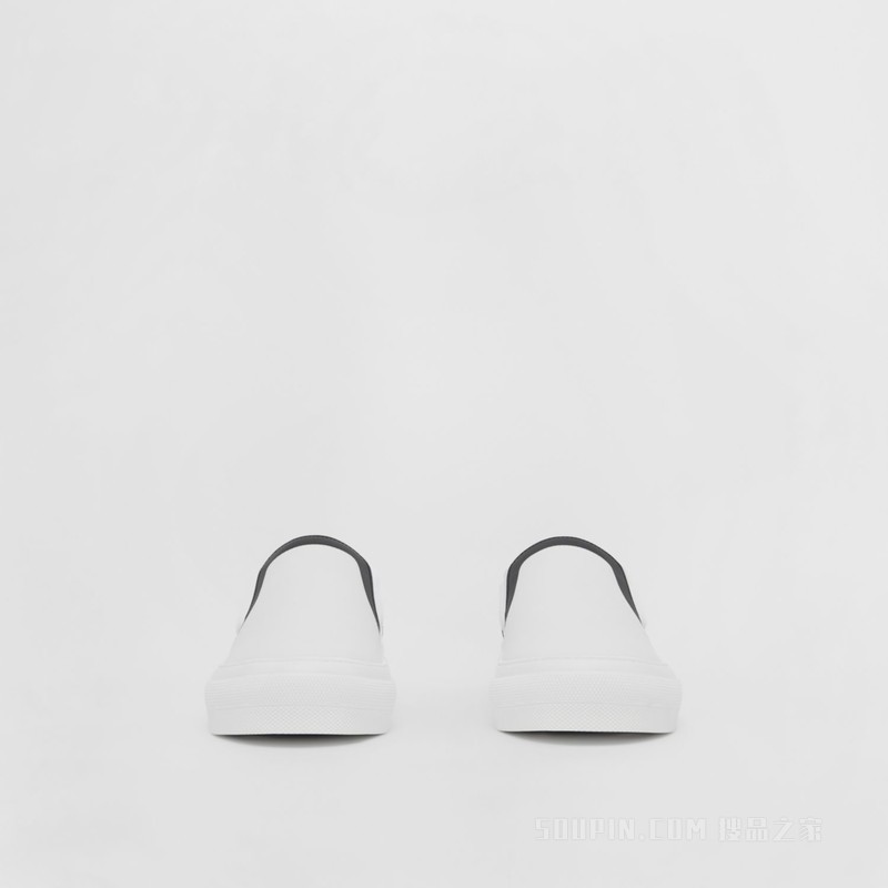 徽标装饰皮革运动鞋 (白色 / 黑色) - 男士