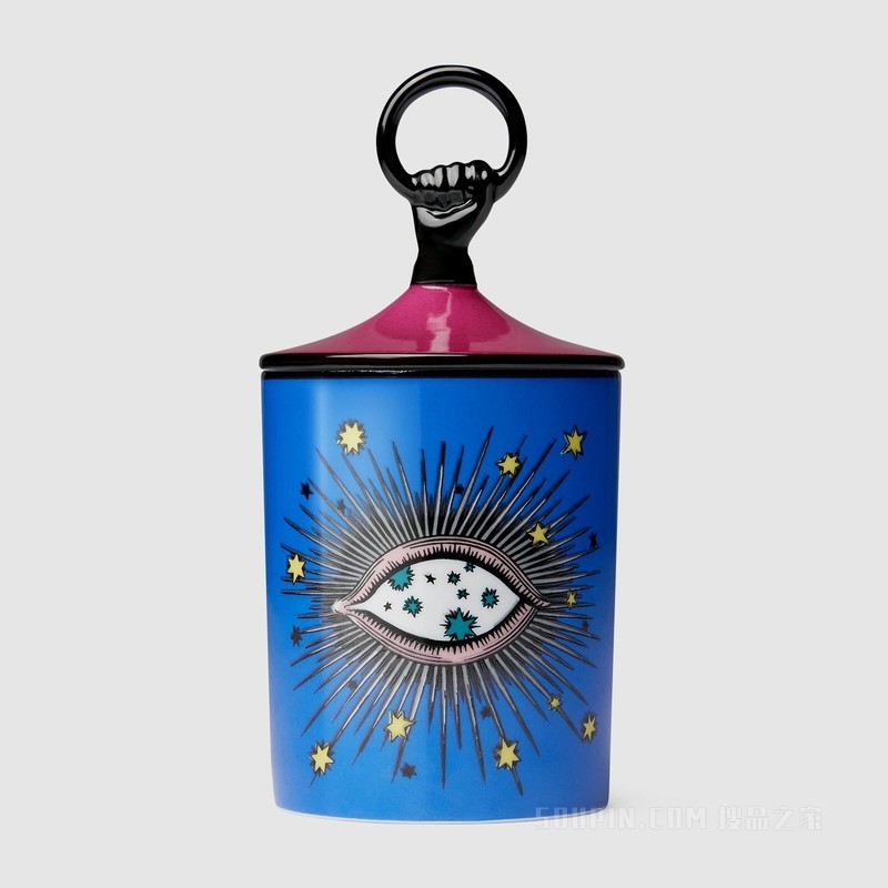 Fumus香型中号星眼印花烛台 蓝色瓷器