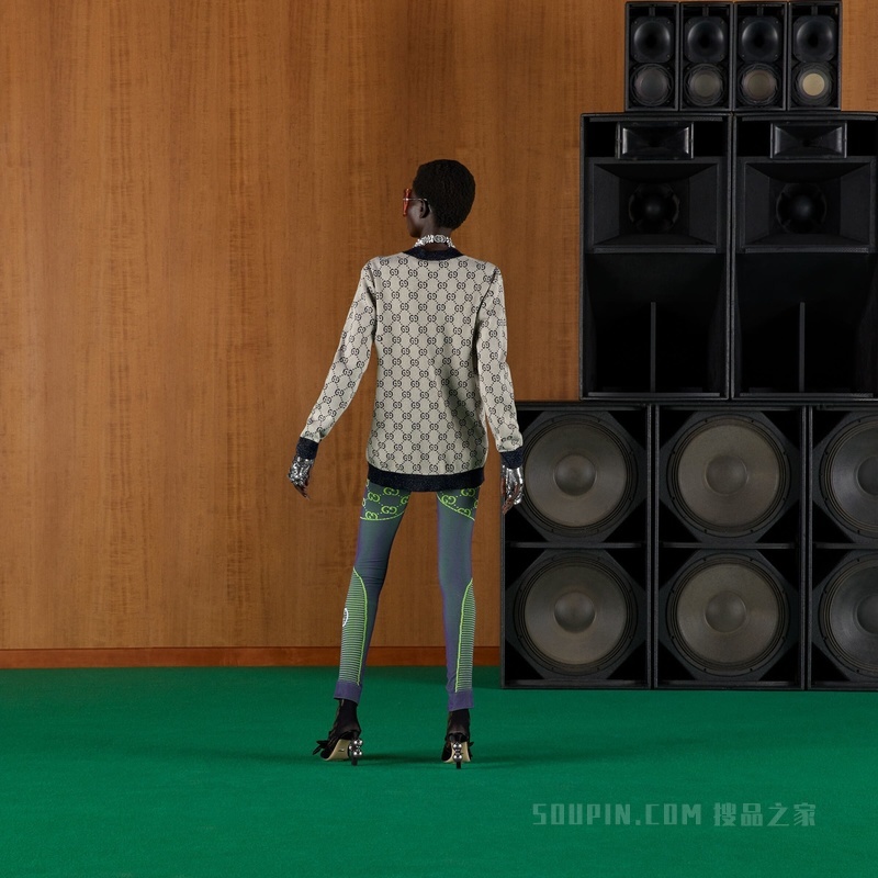 GG棉质提花开衫 象牙白色和蓝色