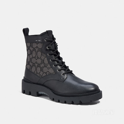 经典标志提花CITYSOLE系带靴 黑色