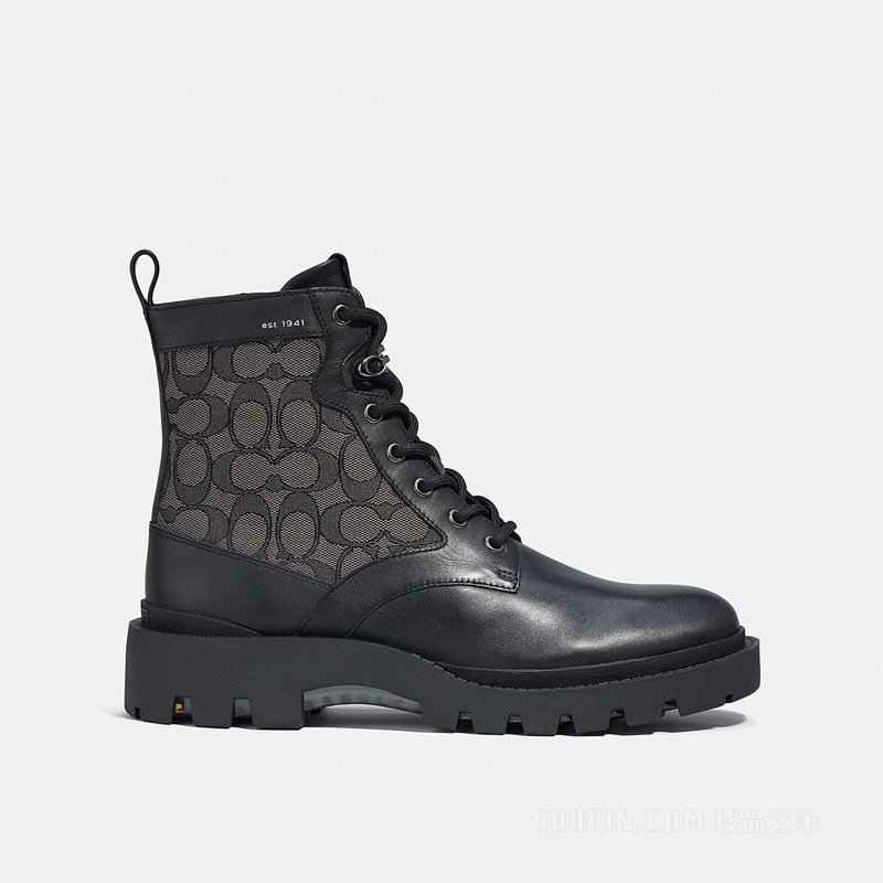 经典标志提花CITYSOLE系带靴 黑色
