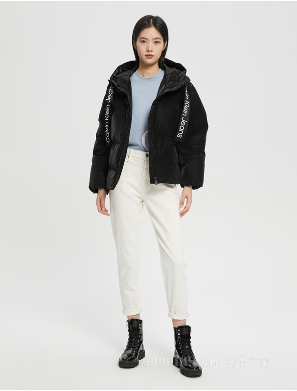 【JENNIE同款】Calvin Klein 22早秋女织带抽绳保暖面包羽绒服J220174