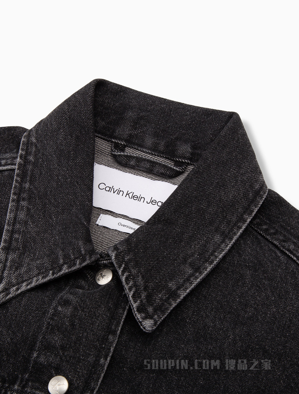 Calvin Klein 22早秋男士休闲拼色LOGO布标纯棉水洗牛仔衬衫J321000