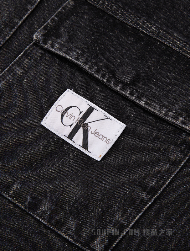 Calvin Klein 22早秋男士休闲拼色LOGO布标纯棉水洗牛仔衬衫J321000