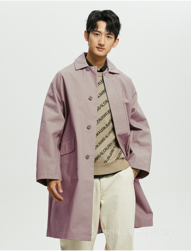 Calvin Klein 22早秋男女情侣中性简约口袋翻领中长款单夹克40691ST