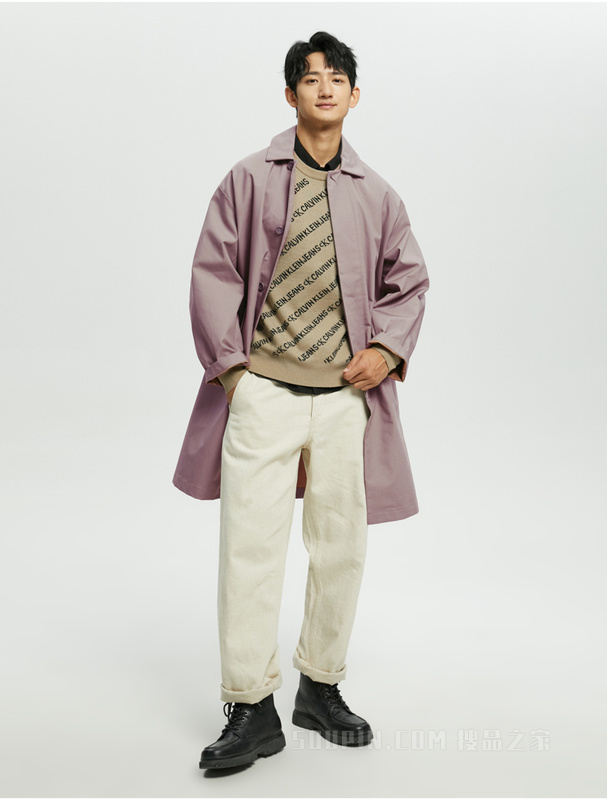 Calvin Klein 22早秋男女情侣中性简约口袋翻领中长款单夹克40691ST