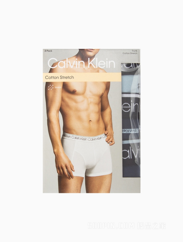 Calvin Klein 22早秋男三条装循环LOGO腰边棉质透气贴身平角内裤NP2421O