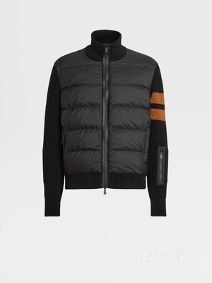 黑色 Techmerino™ 多元混搭填充全拉链毛衣