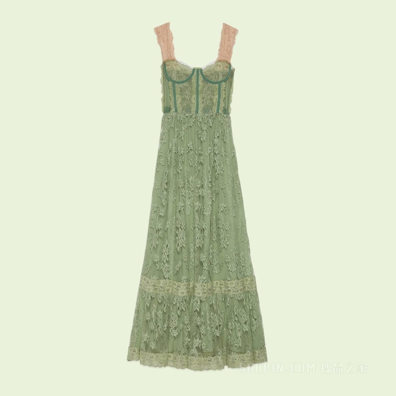 花卉蕾丝连衣裙 淡绿色