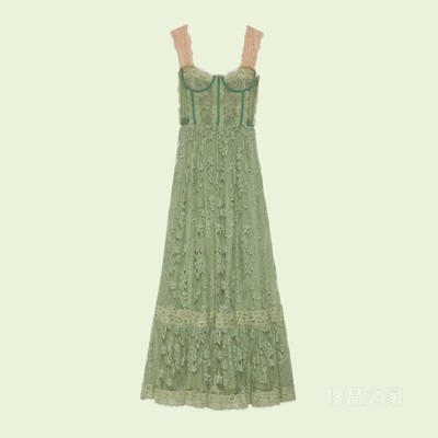 花卉蕾丝连衣裙 淡绿色